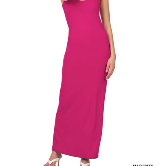 BRUSHED DTY THIN STRAP RACERBACK V-NECK MAXI DRESS - Picture 2 of 3